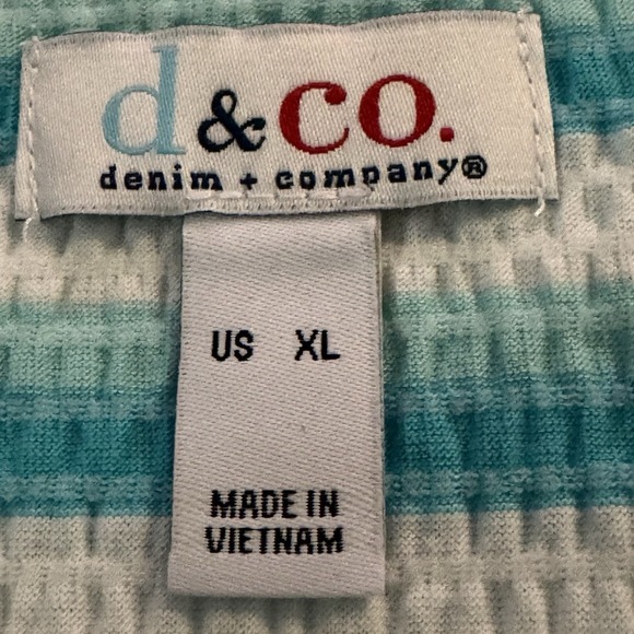D&Co Denim & Co XL Shirt Top Blue Striped Short Sleeve V Neck Cotton Stretch - Picture 5 of 6
